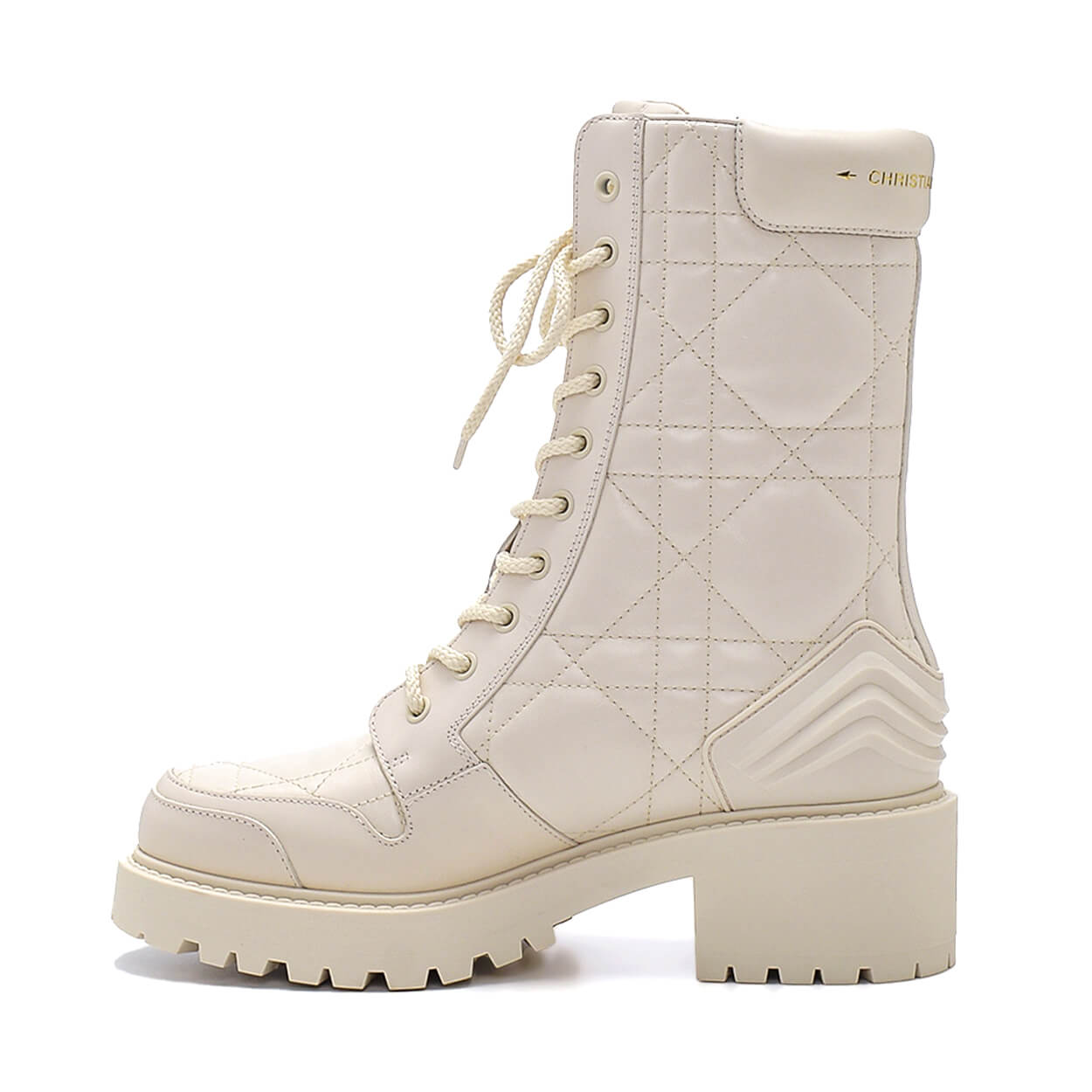 CHRISTIAN DIOR - White Cannage Leather D Leader Ankle Boots